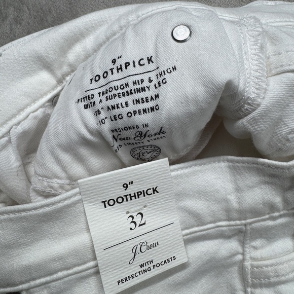 NWT J.Crew 9” Mid Rise Toothpick White Zip Fly Cotton Blend Stretch Jeans 32 - Picture 14 of 16